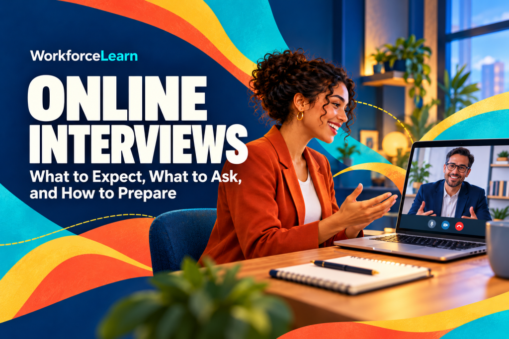 Online Interviews: What to Expect, What to Ask, and How to Prepare — a job seeker talking with an interviewer by video.